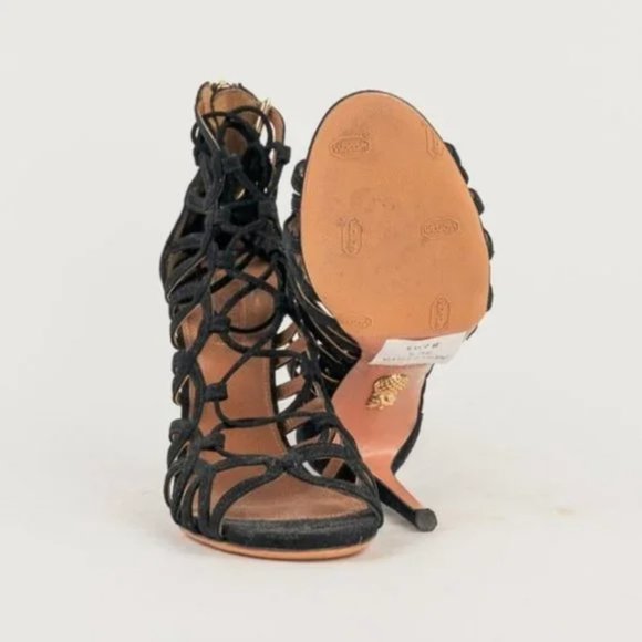 Aquazzura Ooh Lala Black Suede Lace-Up Sandals - Picture 5 of 9